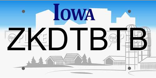 ZKDTBTB Iowa License Plate