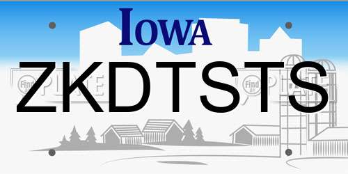ZKDTSTS Iowa License Plate