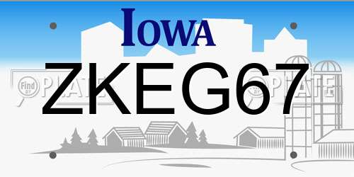 ZKEG67 Iowa License Plate