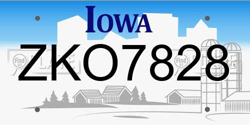 ZKO7828 Iowa License Plate