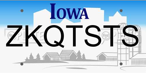 ZKQTSTS Iowa License Plate