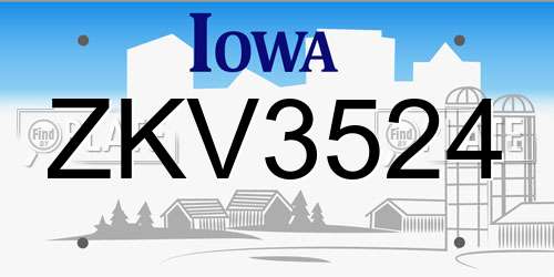 ZKV3524 Iowa License Plate