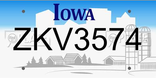 ZKV3574 Iowa License Plate