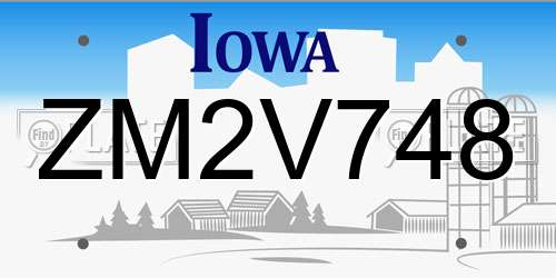 ZM2V748 Iowa License Plate