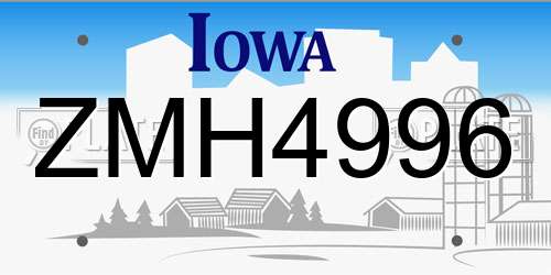 ZMH4996 Iowa License Plate