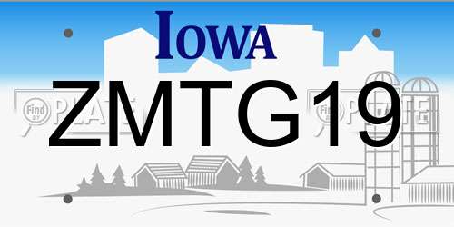 ZMTG19 Iowa License Plate