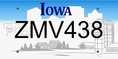 ZMV438 Iowa License Plate