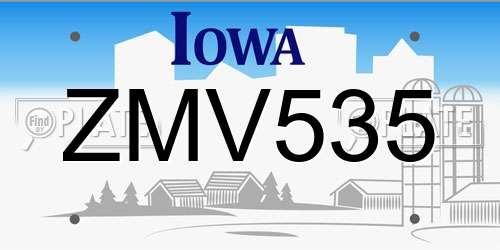 ZMV535 Iowa License Plate