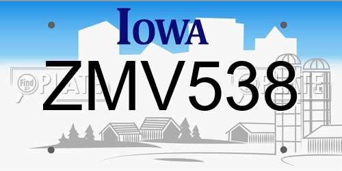 ZMV538 Iowa License Plate