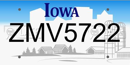 ZMV5722 Iowa License Plate