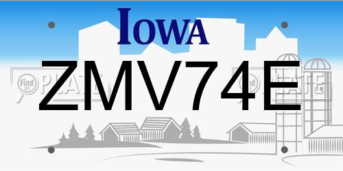 ZMV74E Iowa License Plate