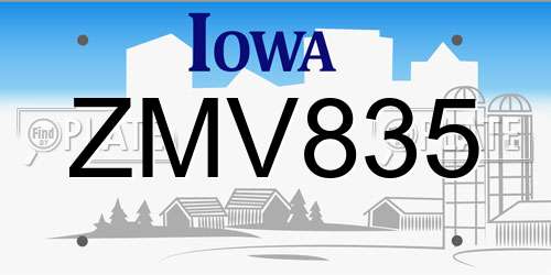 ZMV835 Iowa License Plate