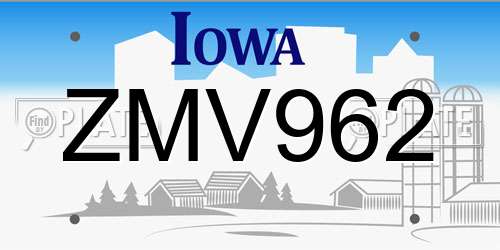 ZMV962 Iowa License Plate