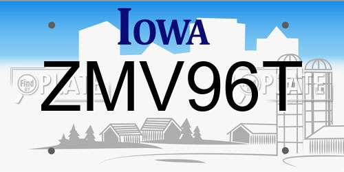 ZMV96T Iowa License Plate