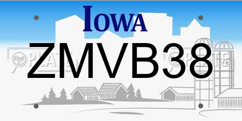 ZMVB38 Iowa License Plate