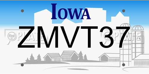 ZMVT37 Iowa License Plate