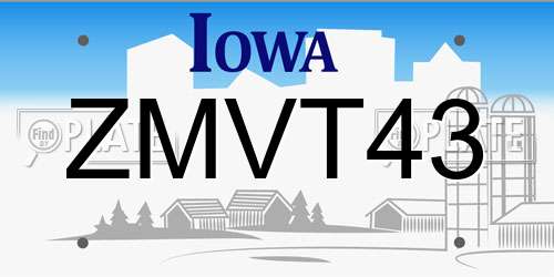 ZMVT43 Iowa License Plate