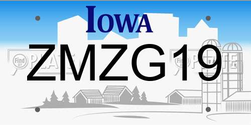 ZMZG19 Iowa License Plate