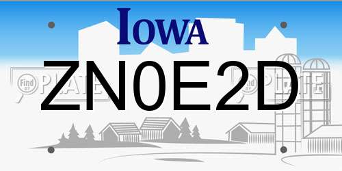 ZN0E2D Iowa License Plate