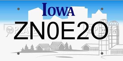 ZN0E2O Iowa License Plate