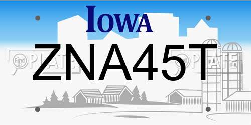 ZNA45T Iowa License Plate