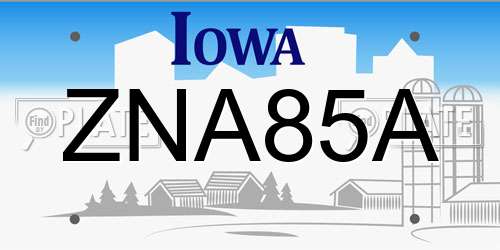 ZNA85A Iowa License Plate