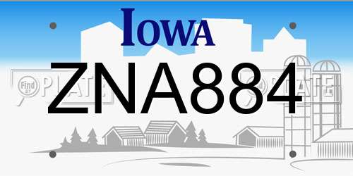 ZNA884 Iowa License Plate