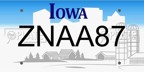ZNAA87 Iowa License Plate