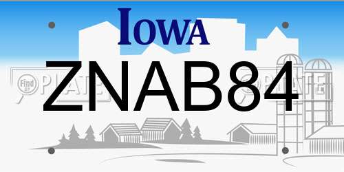 ZNAB84 Iowa License Plate