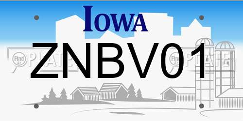 ZNBV01 Iowa License Plate