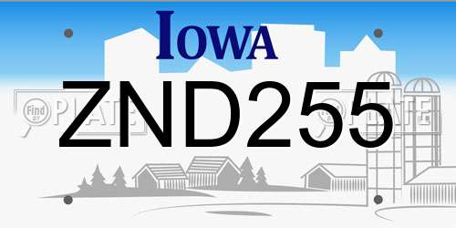 ZND255 Iowa License Plate