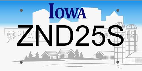 ZND25S Iowa License Plate