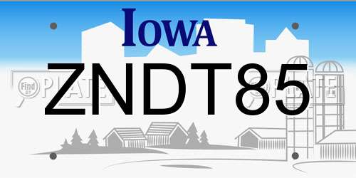 ZNDT85 Iowa License Plate