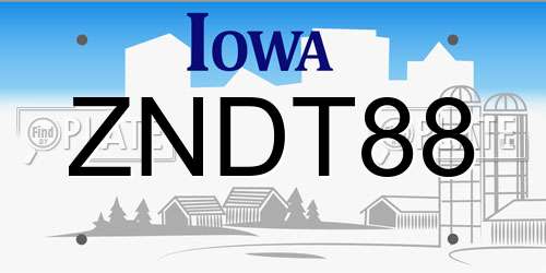 ZNDT88 Iowa License Plate
