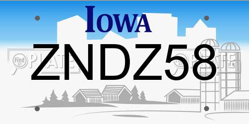 ZNDZ58 Iowa License Plate