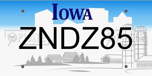 ZNDZ85 Iowa License Plate