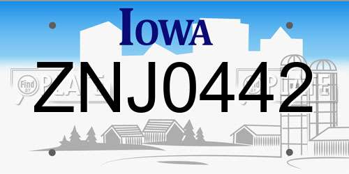 ZNJ0442 Iowa License Plate