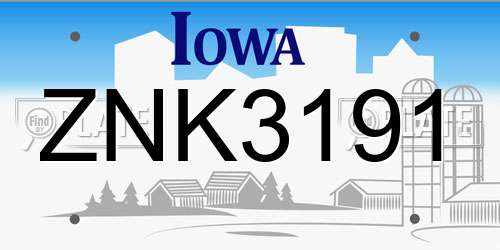 ZNK3191 Iowa License Plate