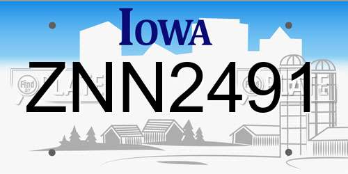 ZNN2491 Iowa License Plate