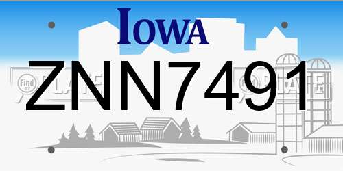 ZNN7491 Iowa License Plate