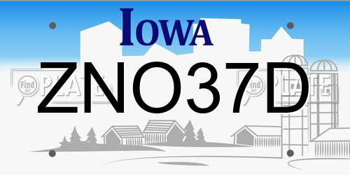 ZNO37D Iowa License Plate