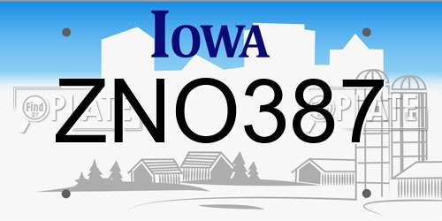 ZNO387 Iowa License Plate