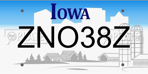 ZNO38Z Iowa License Plate