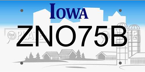ZNO75B Iowa License Plate