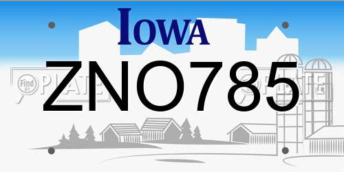 ZNO785 Iowa License Plate