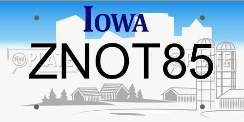 ZNOT85 Iowa License Plate