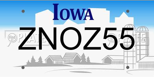 ZNOZ55 Iowa License Plate