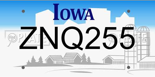 ZNQ255 Iowa License Plate