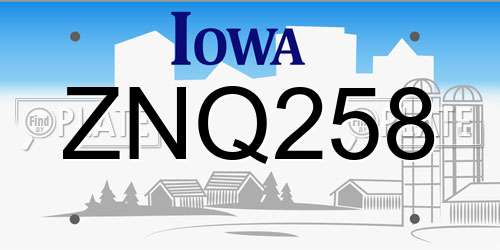 ZNQ258 Iowa License Plate