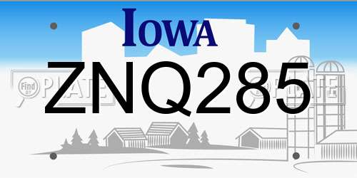 ZNQ285 Iowa License Plate